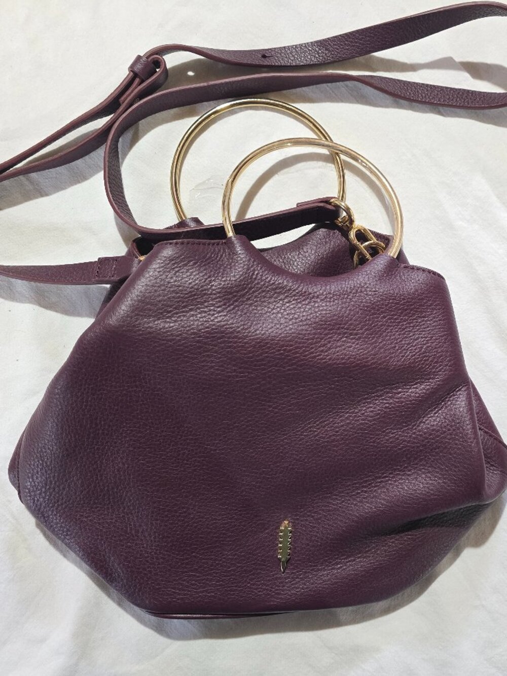 Thacker Plaza Ring Leather Hobo Shoulder Bag Plum Wine Purple EUC